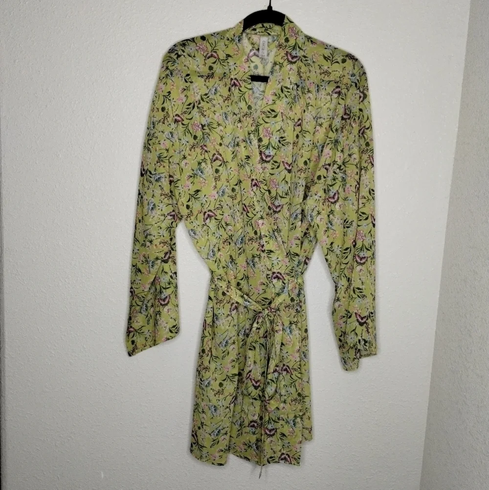 Cacique Seriously Sexy Collection Sheer Green Floral Butterfly Robe Size 18 / 20